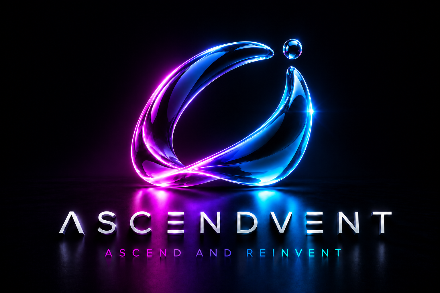 Ascendvent smooth glass Möbius mark with blue and magenta lighting